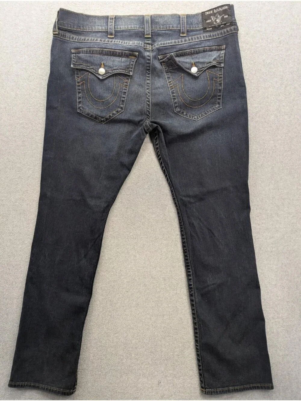 True Religion Ricky Relaxed Straight Jeans Mens 44x34 Blue Dark Stretch Denim